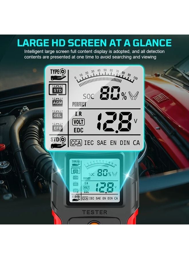 محلل بطارية أصفر 12 فولت 24 فولت، اختبار رقمي لقياس SOH وSOC وCCA وIR للسيارات والشاحنات والدراجات النارية - Image 5
