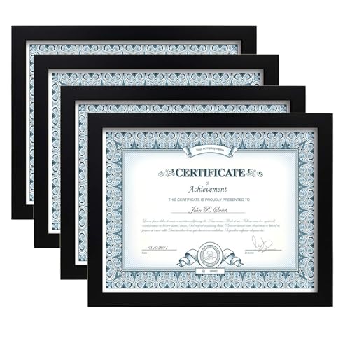 Egofine Egofine 85x11 Picture Frames Set of 4 Made of Solid Wood Covered by Plexiglass for DocumentDiploma Certificates and Degree for Table Top Display and Wall Mounting Photo Frame Black 
