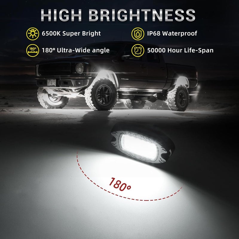 TDE Explorer.Lighting 1 Pods White Rock Lights for Golf Cart Car Truck Jeep UTV SUV ATV RV, Waterproof Rust Proof Durable Underglow Neon LED Rock Lights Underboy Light Wheel Well - Image 2