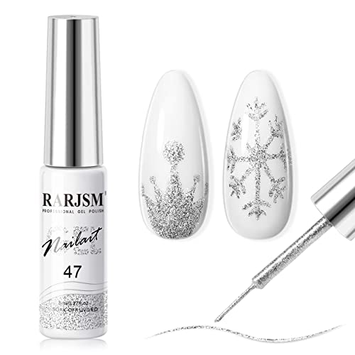 RARJSM Gel Liner Nail Art Silver Glitter Design Gel Nail Polish 1 Bottle 8ml Soak off UV LED Curing Requires Build in Thin Brush Striper GelPolish for Home Salon Diy Nail Manicure Painting Decoration - Image 1
