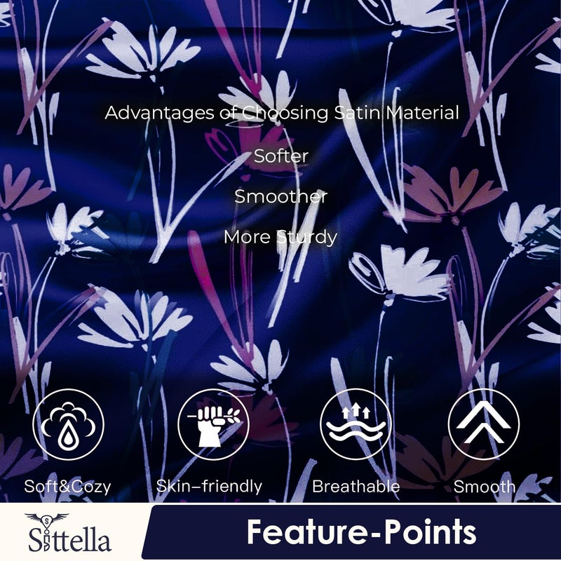 SITTELLA® Set of 2 Silk Pillow Cover and 3 Free Satin Silk Scrunchies with Envelope Closure End and Design, Soft Silk Pillow Case for Hair and Skin (Blue Flower) - Image 4