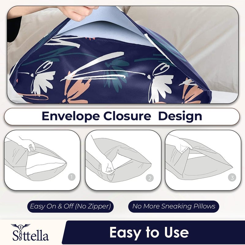 SITTELLA® Set of 2 Silk Pillow Cover and 3 Free Satin Silk Scrunchies with Envelope Closure End and Design, Soft Silk Pillow Case for Hair and Skin (Blue Flower) - Image 5