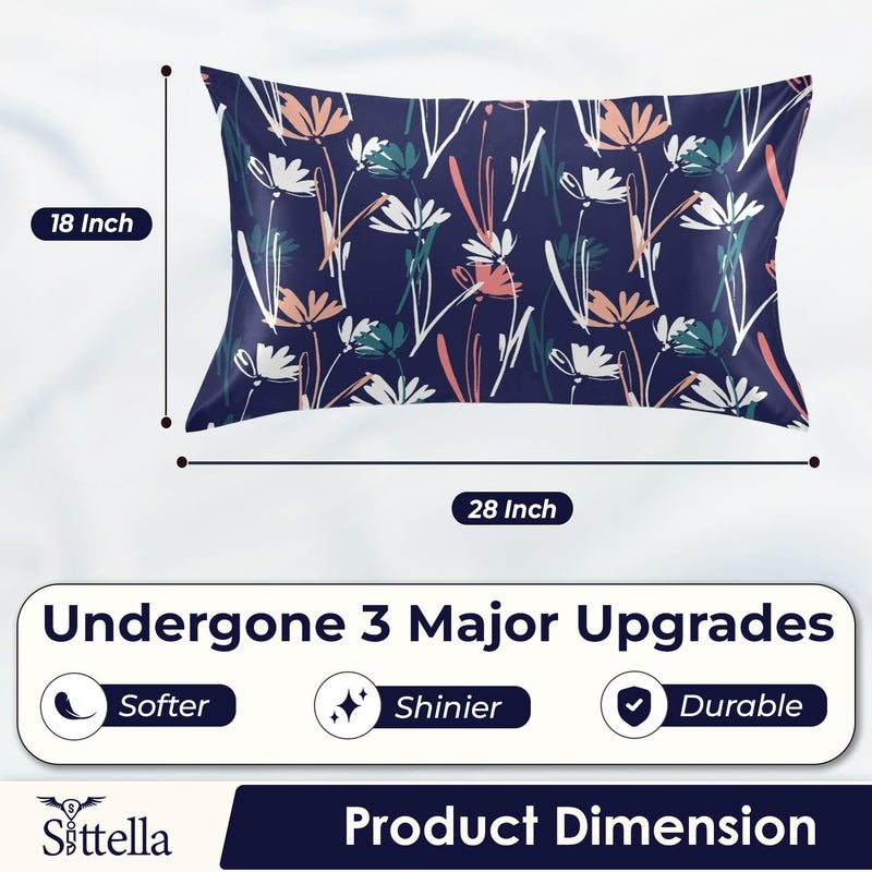 SITTELLA® Set of 2 Silk Pillow Cover and 3 Free Satin Silk Scrunchies with Envelope Closure End and Design, Soft Silk Pillow Case for Hair and Skin (Blue Flower) - Image 2
