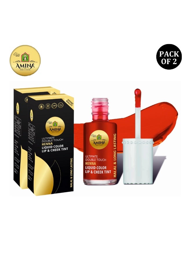 Amina Ultimate Double Touch First Ever Henna / Mehendi Base Liquid Lip & Cheek Long Lasting Tint Cherry Red (Pack Of 2) - Image 1