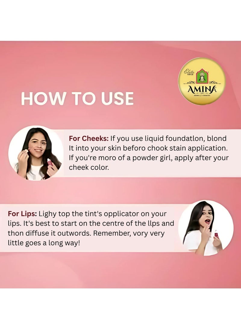 Amina Ultimate Double Touch First Ever Henna / Mehendi Base Liquid Lip & Cheek Long Lasting Tint Cherry Red (Pack Of 2) - Image 4