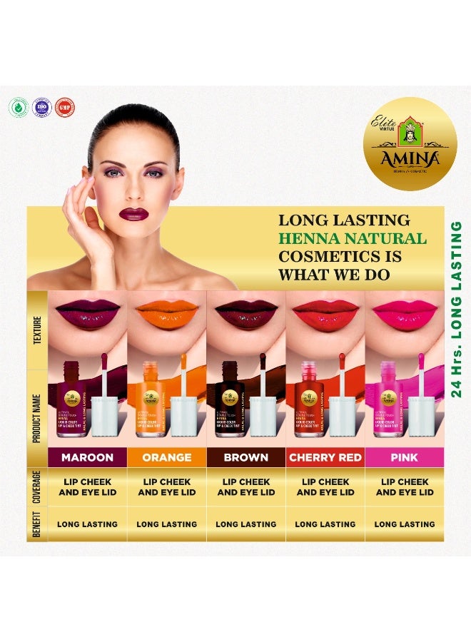 Amina Ultimate Double Touch First Ever Henna / Mehendi Base Liquid Lip & Cheek Long Lasting Tint Cherry Red (Pack Of 2) - Image 5