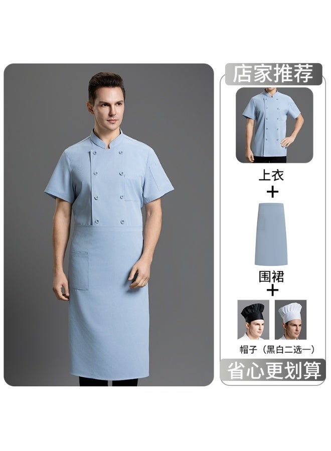 NIBEMINENT Chef Uniform Short Sleeve Kitchen Jacket Restaurant Cook Coat Hotel Catering Clothes Cooking Shirt Baker Waiter Workwear  - Image 1