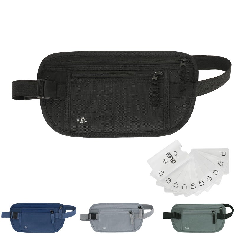 Tpiuop Money Belt for Travel Fanny Pack for Men Hidden Travel Pouch Fanny Pack for Women Hidden Rfid Passport Holder for Travel (Black) - Image 1