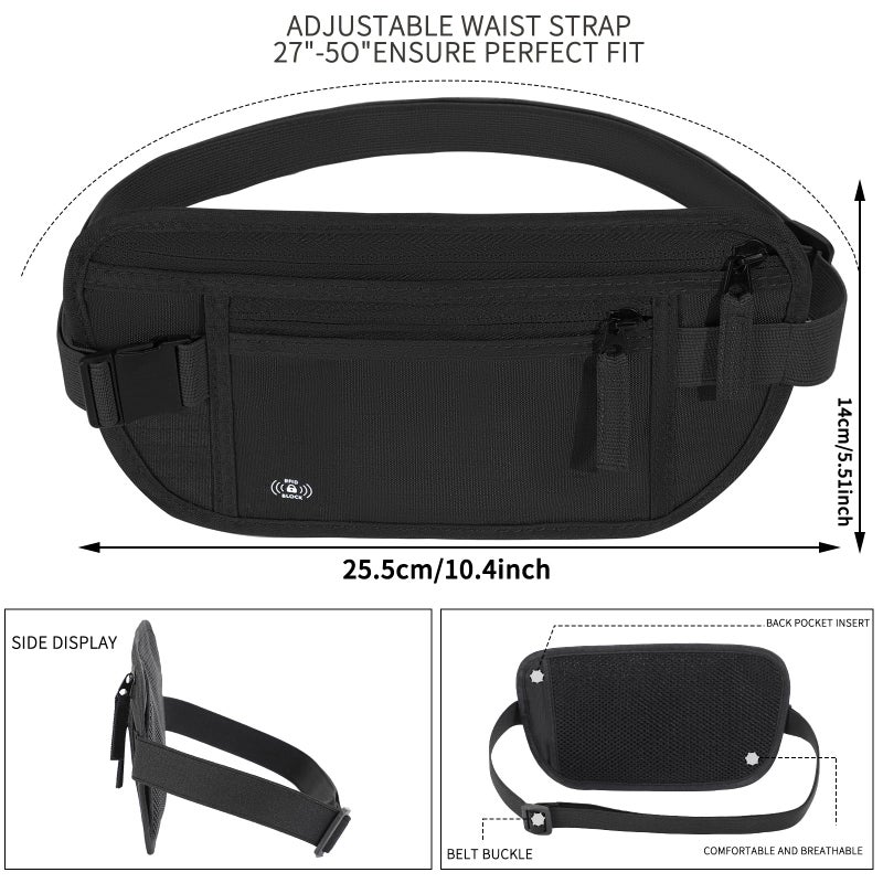 Tpiuop Money Belt for Travel Fanny Pack for Men Hidden Travel Pouch Fanny Pack for Women Hidden Rfid Passport Holder for Travel (Black) - Image 2