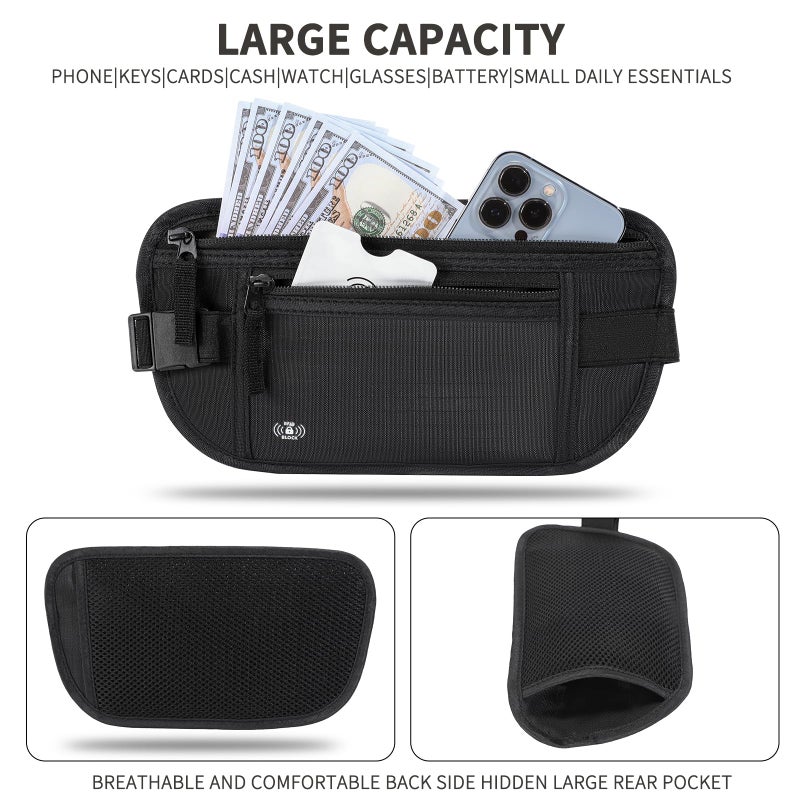 Tpiuop Money Belt for Travel Fanny Pack for Men Hidden Travel Pouch Fanny Pack for Women Hidden Rfid Passport Holder for Travel (Black) - Image 3