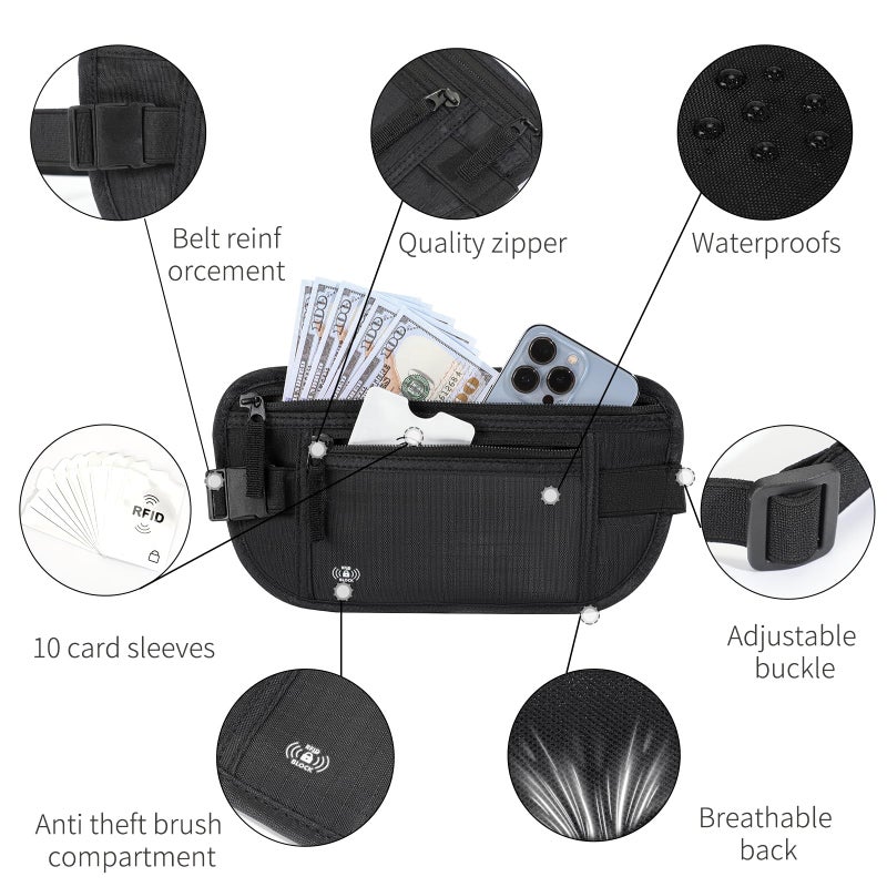Tpiuop Money Belt for Travel Fanny Pack for Men Hidden Travel Pouch Fanny Pack for Women Hidden Rfid Passport Holder for Travel (Black) - Image 4