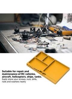 Dilwe Rc Magnetic Tray, High Strength Aluminium Alloy Magnetic Screw Tray With Magnetic Pad For Rc Model Toy Repair, Screw Tray Nut Gasket Storage Tool For Rc Car Boat Airplane Models(Golden)  - Image 2