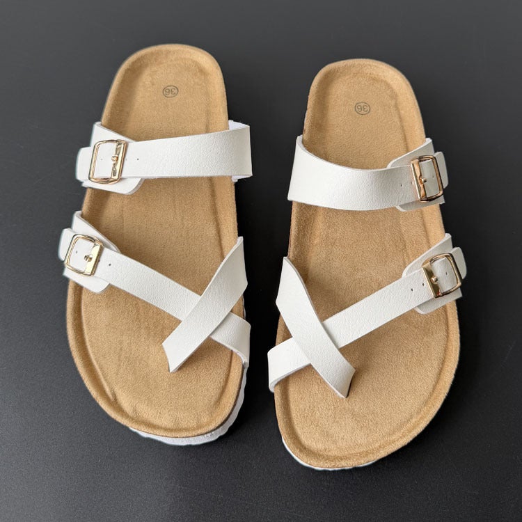 Toe Separator Sandals with Double Buckle and Cork Sole - Image 2