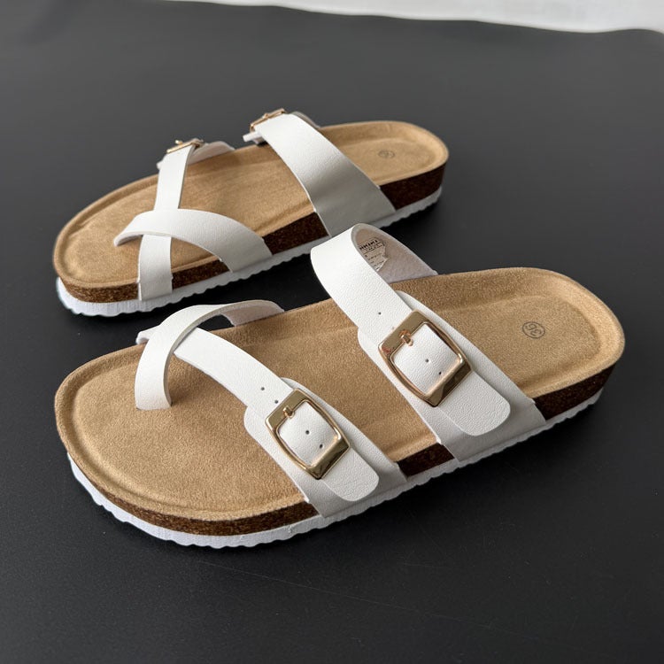 Toe Separator Sandals with Double Buckle and Cork Sole - Image 1