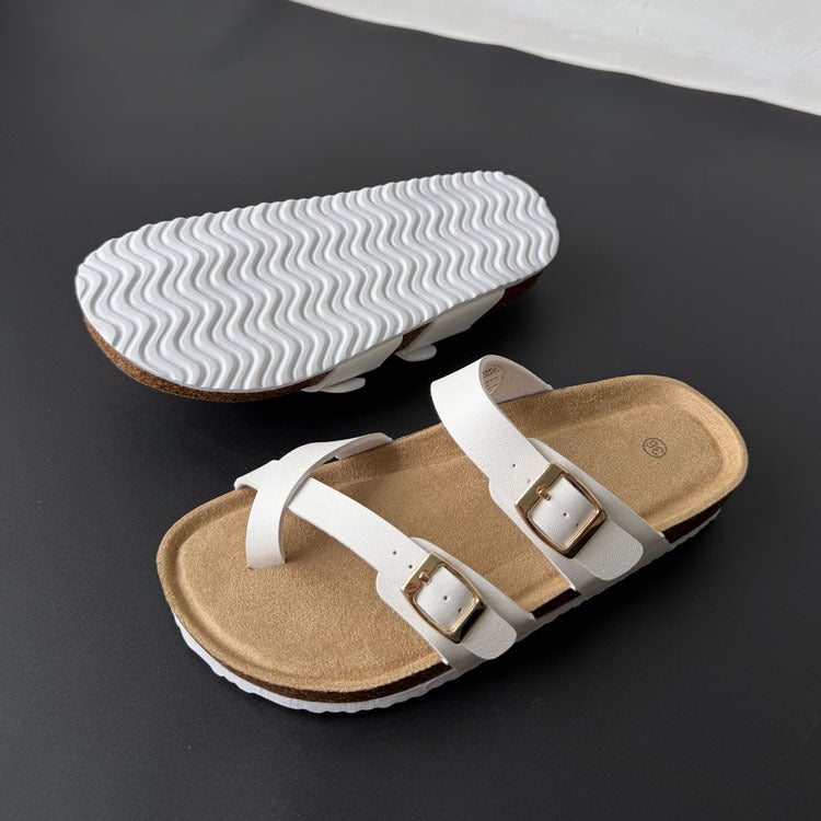 Toe Separator Sandals with Double Buckle and Cork Sole - Image 3
