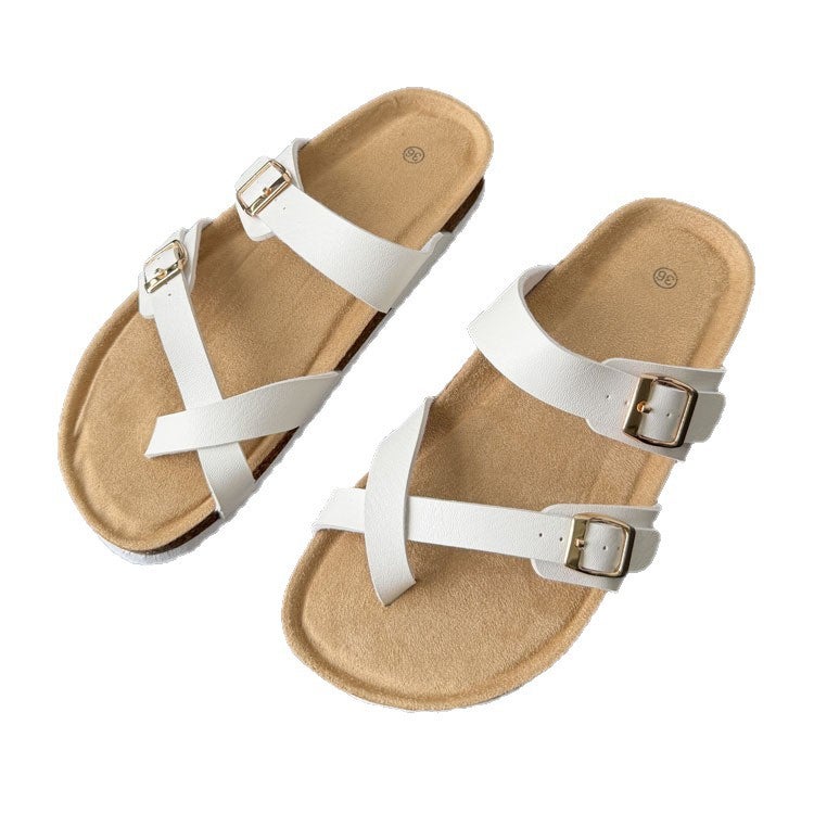 Toe Separator Sandals with Double Buckle and Cork Sole - Image 5