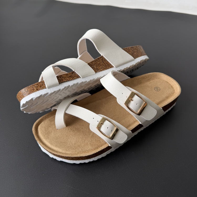 Toe Separator Sandals with Double Buckle and Cork Sole - Image 4