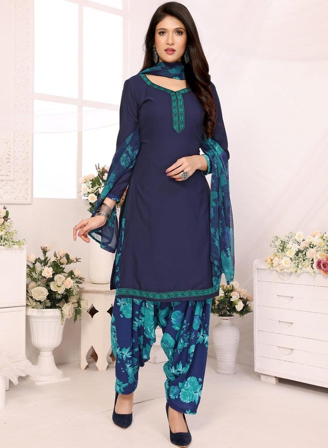 Yashika Women's Printed Dress Material - Unstitched Crepe Fabric Kurti, Pants & Dupatta Set (AZ-YS-P4-RIDDHI NAVY), Customizable Length - Image 2
