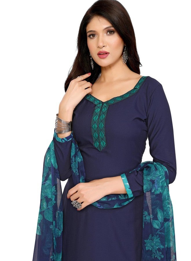 Yashika Women's Printed Dress Material - Unstitched Crepe Fabric Kurti, Pants & Dupatta Set (AZ-YS-P4-RIDDHI NAVY), Customizable Length - Image 1