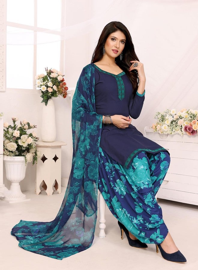 Yashika Women's Printed Dress Material - Unstitched Crepe Fabric Kurti, Pants & Dupatta Set (AZ-YS-P4-RIDDHI NAVY), Customizable Length - Image 4