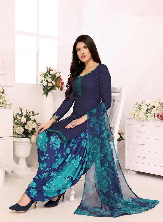 Yashika Women's Printed Dress Material - Unstitched Crepe Fabric Kurti, Pants & Dupatta Set (AZ-YS-P4-RIDDHI NAVY), Customizable Length - Image 3