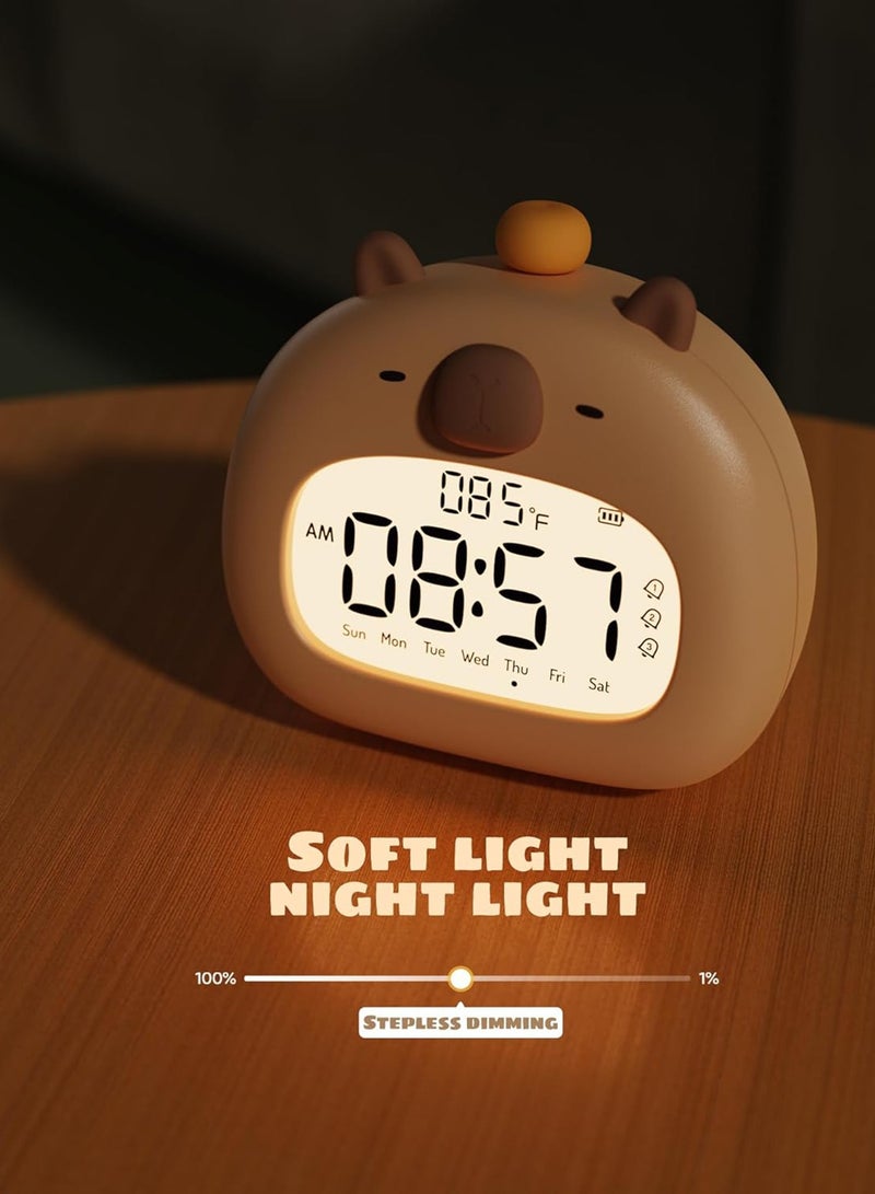 Capybara Alarm Clock for Kids, Ready to Rise Children's Sleep Trainer, Capybara Clock Dimming Night Light, OK to Wake Alarm Clock for Toddlers Boys Girls - Image 2