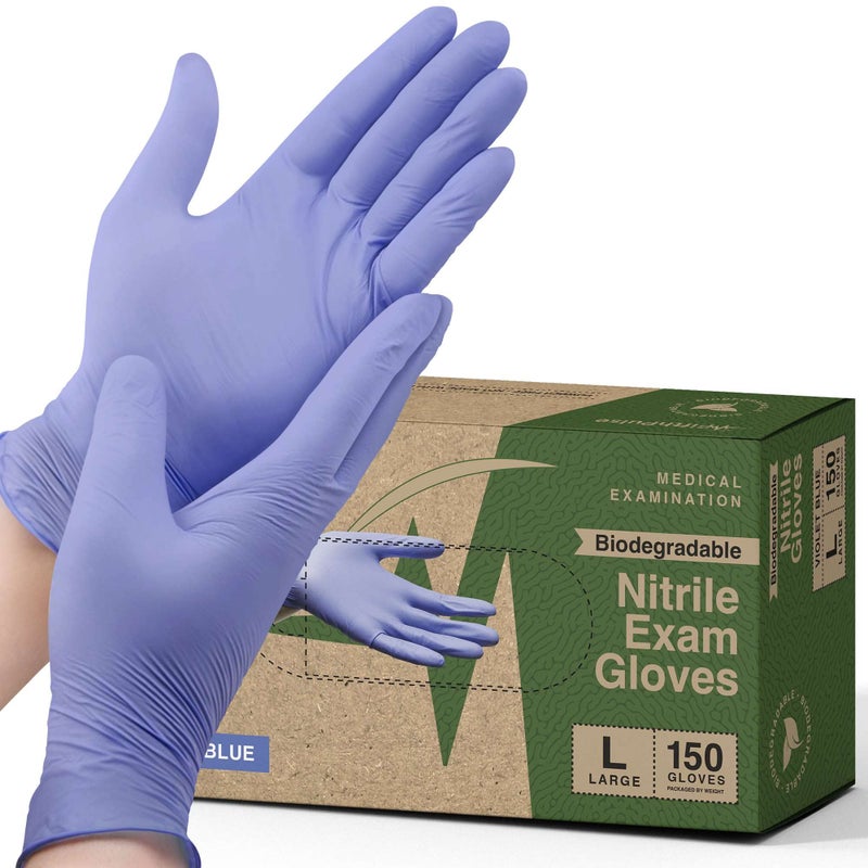 FifthPulse Biodegradable Disposable Medical Gloves Large - 150 Count - Violet Blue Nitrile Gloves - Medical Exam Powder and Latex Free Gloves - Surgical and Dental Grade with Textured Fingertips - Image 1