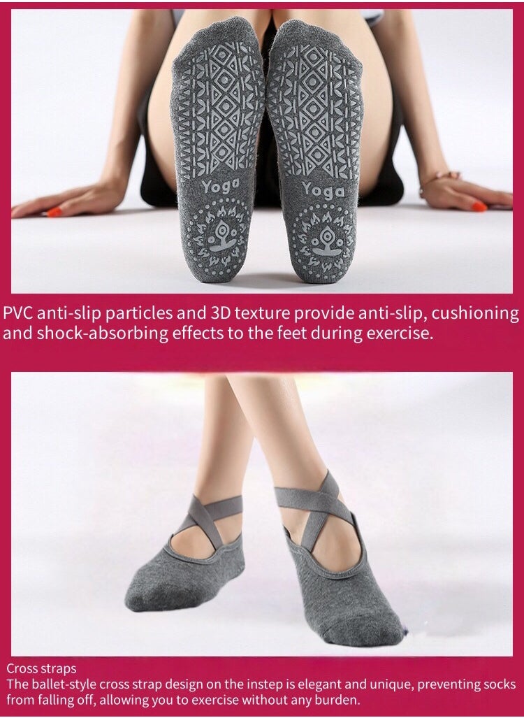 JoyousSto 3 Pairs Yoga Socks For Women，Non Slip Socks Pilates Socks For Yoga,Pilates， Ballet, Dance, Workout，Black/Grey/Red  - Image 5