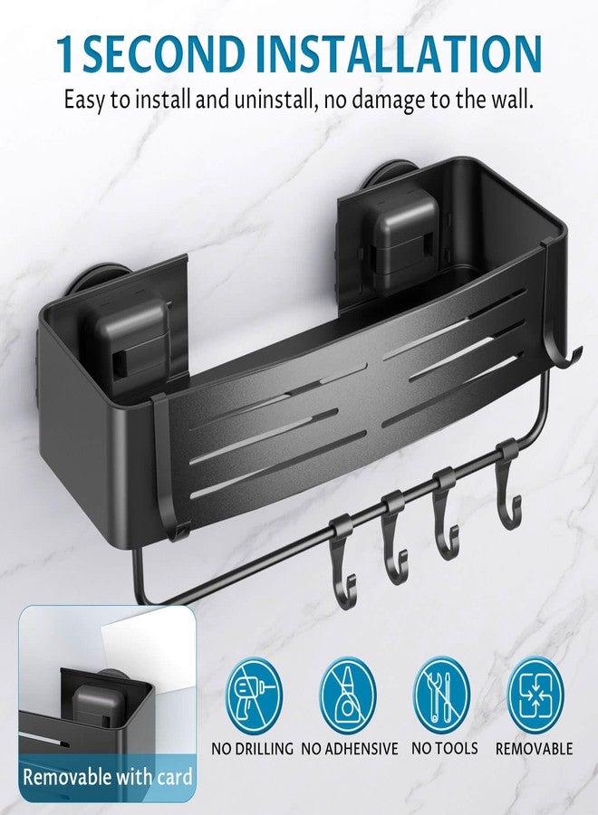 Onemake Suction Cup Shower Caddy, 2-Pack Shelf Organizer for Bathroom with Portable Hooks, Corner Shower Caddies with Towel Bar, Matte Black - Image 5