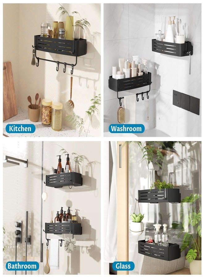 Onemake Suction Cup Shower Caddy, 2-Pack Shelf Organizer for Bathroom with Portable Hooks, Corner Shower Caddies with Towel Bar, Matte Black - Image 2