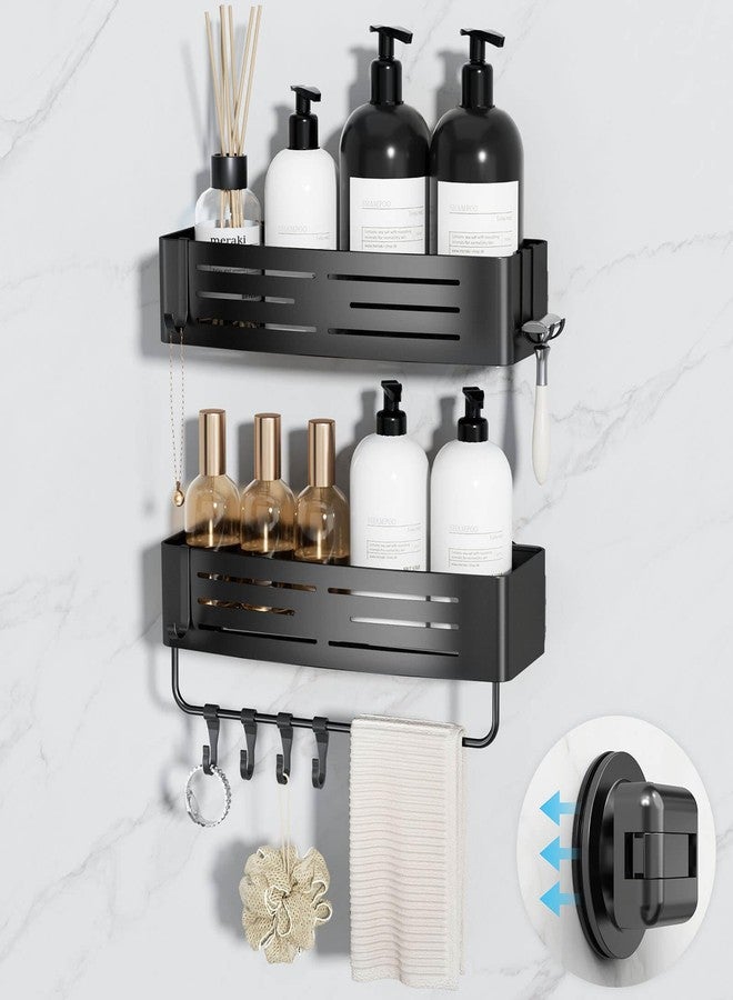 Onemake Suction Cup Shower Caddy, 2-Pack Shelf Organizer for Bathroom with Portable Hooks, Corner Shower Caddies with Towel Bar, Matte Black - Image 1