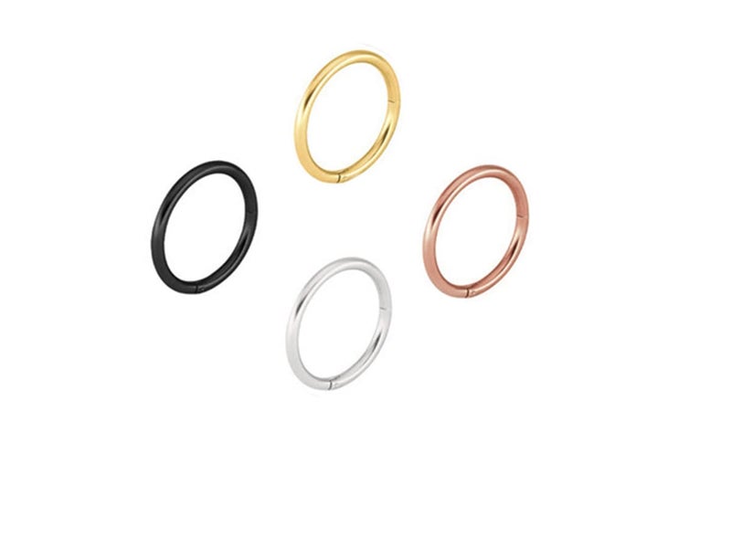 HQLA 16G 18G 20G Stainless Steel Hinged Clicker Segment Septum Nose Lip Ring Hoop Cartilage Tragus Sleeper Earrings Body Piercing Jewelry for Women Men 6mm 7mm 8mm 9mm 10mm Mix Colors A Set, Metal, - Image 1