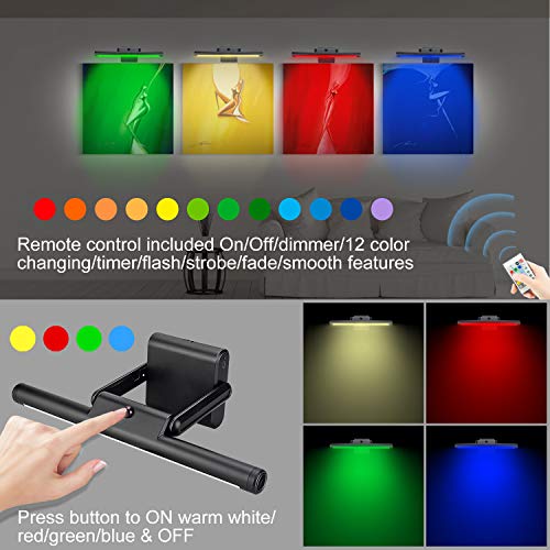 LUXSWAY Rechargeable Picture Light,Wireless Painting Lights,12 Colors Changing Artwork Lights with Rotate Head,10000mAh Display Art Lighting for Dart Board Poster Gallery - Image 2