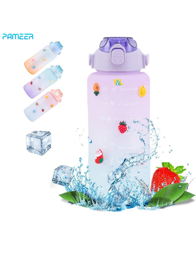 PAMEER Water Bottle,  64oz/2L Motivational Water Bottle with Straw and 2D+3D Stickers, Time Marker Sports Drinking Water Bottle, Leak-Proof BPA Free, Perfect for Office, Fitness, Gym & Outdoor Sports - Image 1