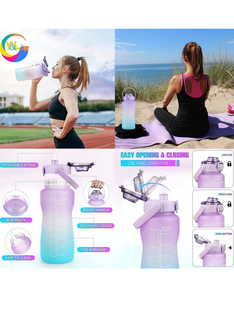 PAMEER Water Bottle,  64oz/2L Motivational Water Bottle with Straw and 2D+3D Stickers, Time Marker Sports Drinking Water Bottle, Leak-Proof BPA Free, Perfect for Office, Fitness, Gym & Outdoor Sports - Image 5