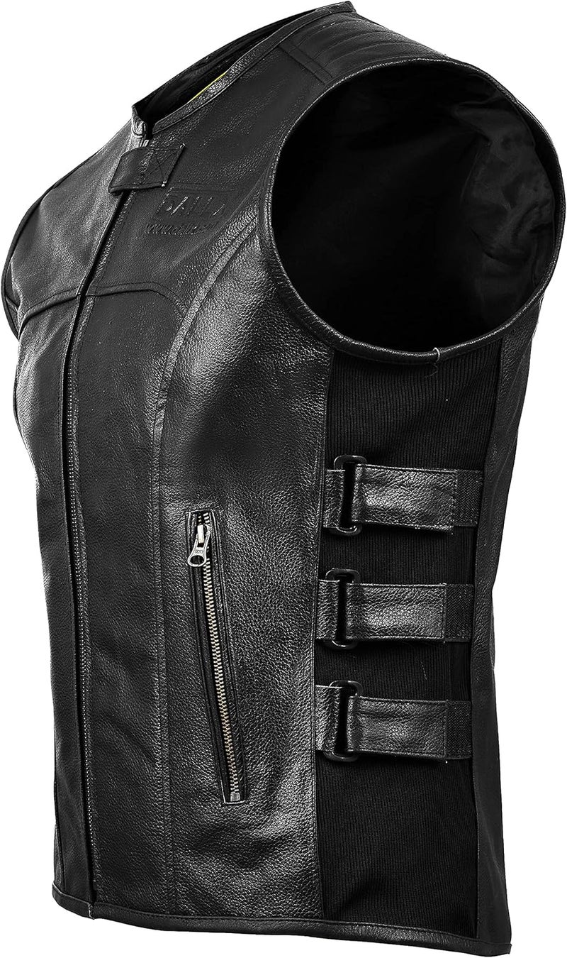 DALLX Motorcycle Armor Style Leather Vest for Men with Triple Straps Side Adjustable - Image 1
