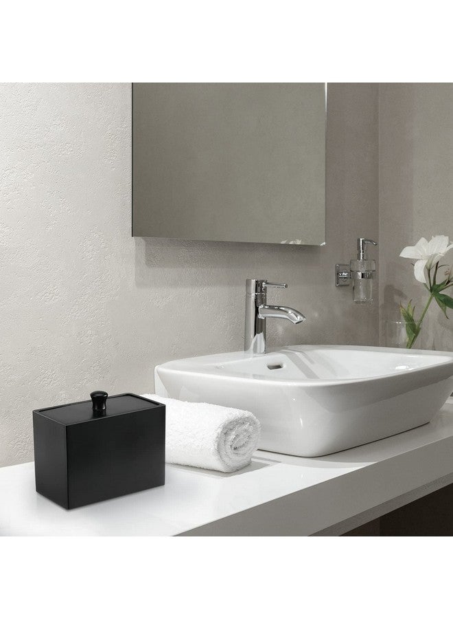 Luxspire حامل أعواد القطن لوكسباير، موزع أعواد القطن مع غطاء، حامل كرات القطن بفتحتين، حاوية الحمام لأقراص القطن، جرة أعواد القطن، خيط الأسنان، ملحقات الحمام - أسود غير لامع - Image 4