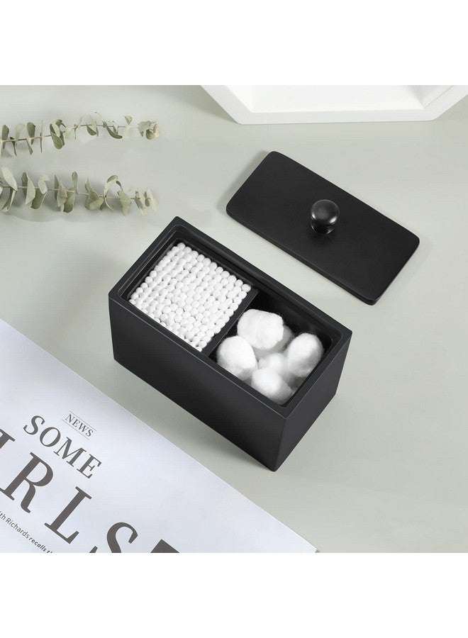 Luxspire حامل أعواد القطن لوكسباير، موزع أعواد القطن مع غطاء، حامل كرات القطن بفتحتين، حاوية الحمام لأقراص القطن، جرة أعواد القطن، خيط الأسنان، ملحقات الحمام - أسود غير لامع - Image 2