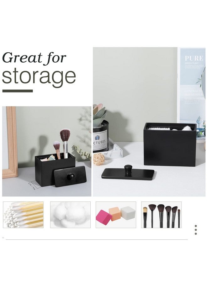 Luxspire حامل أعواد القطن لوكسباير، موزع أعواد القطن مع غطاء، حامل كرات القطن بفتحتين، حاوية الحمام لأقراص القطن، جرة أعواد القطن، خيط الأسنان، ملحقات الحمام - أسود غير لامع - Image 3