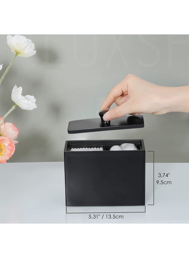 Luxspire حامل أعواد القطن لوكسباير، موزع أعواد القطن مع غطاء، حامل كرات القطن بفتحتين، حاوية الحمام لأقراص القطن، جرة أعواد القطن، خيط الأسنان، ملحقات الحمام - أسود غير لامع - Image 5