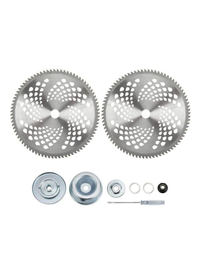 NIBEMINENT 2-Piece Lawn Mower Brush Cutter Blade With Adapter Accessories Set Silver - Image 1