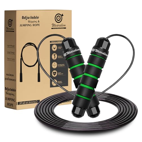 Wearslim Professional Skipping Rope for Men & Women with Ball Bearings Rapid Speed weighted Jump Rope Cable & 6” Memory Foam Handles Tangle-Free Jumping Rope for Kids - Black & Green - Image 3