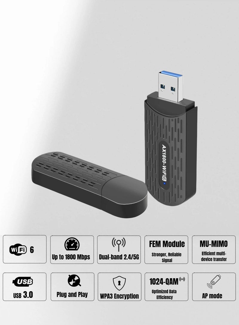  أورا سيليكت محول واي فاي USB - 1800 ميغابت في الثانية ثنائي النطاق 2.4 جيجا هرتز/5 جيجا هرتز مستقبل خارجي للشبكة اللاسلكية، USB 3.0، FEM، 1024-QAM، يدعم ويندوز 10/11 - Image 2