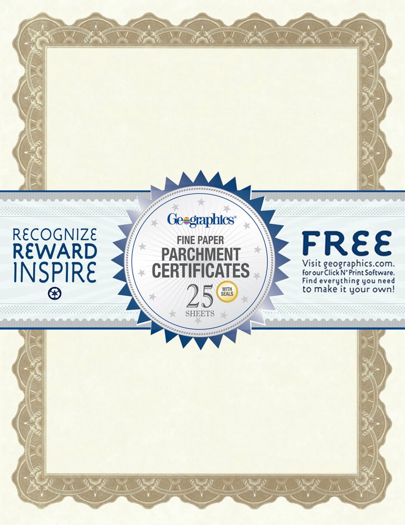 Geographics Optima Gold Blank Award Certificate Paper with Gold Foil Seals, 8.5 x 11", Seal 1.75" (Pack of 25) - Image 1