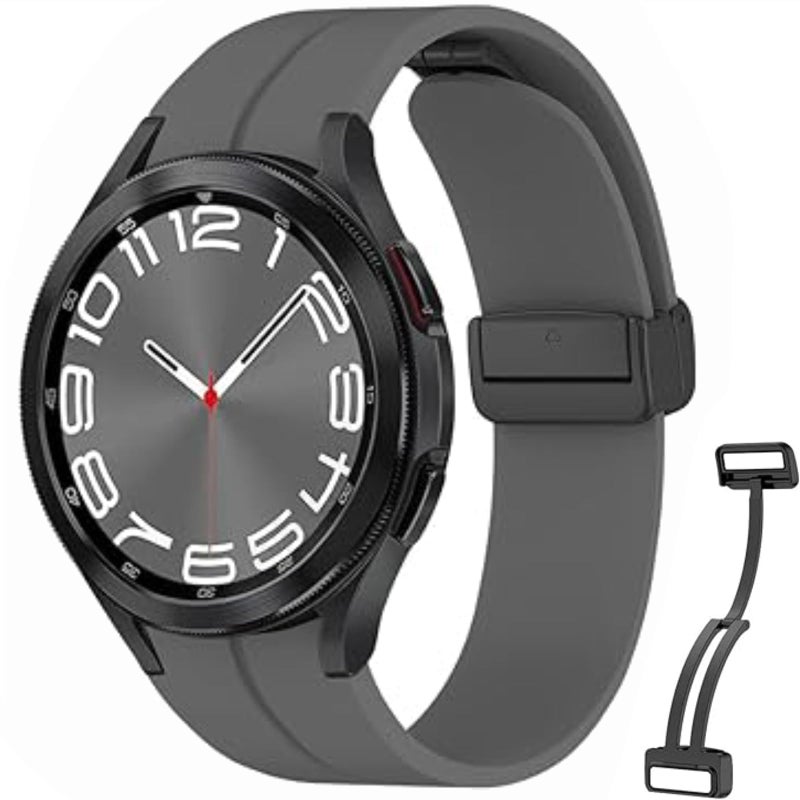 NESLIN Magnetic D-Buckle Silicone Strap Compatible with Samsung Galaxy Watch 7/FE/6/5/4/6 Classic/5 Pro/4 Classic – 20mm (Dark Grey) - Image 2