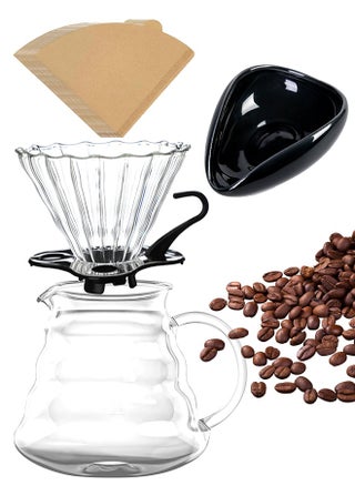 V60 Pour Over Coffee Maker Set, Glass Coffee Maker with Filter Paper and Coffee Bean Weighing Tray - pzsku/Z4E3C7246CF9D6A3D470DZ/45/_/1715776584/b26347da-bddc-4b33-8120-ca42c0f840b1