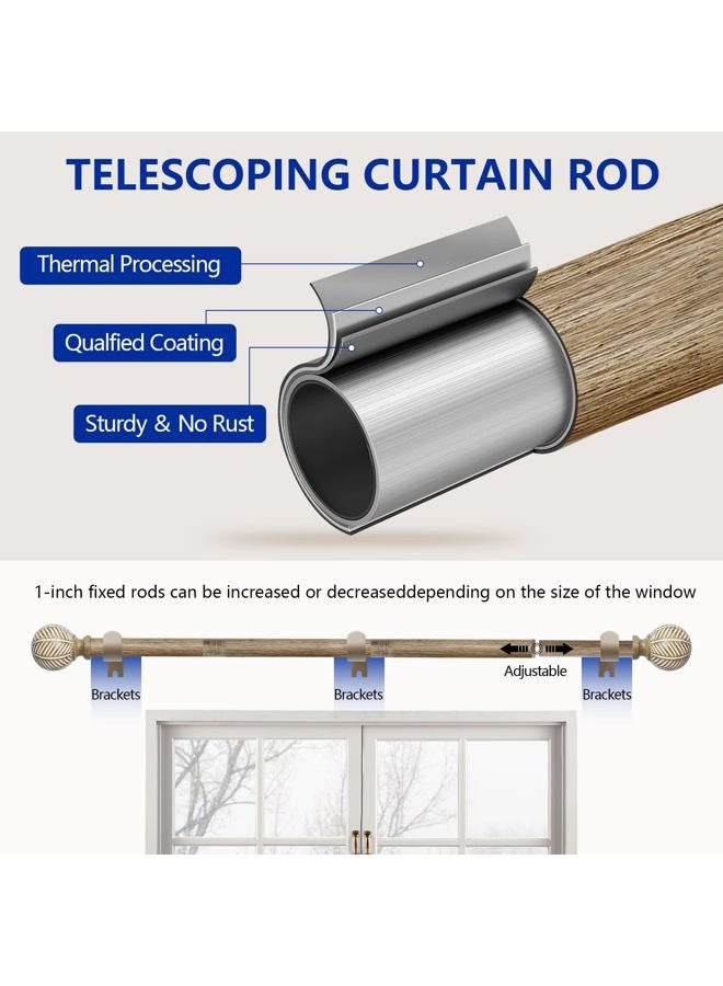 UNCONSIL Wood Curtain Rods for Windows: 1 Inch Adjustable Heavy Duty Curtain Rod 48" to 86" with Imitation Wood Grain Leaf Pattern Finials,Boho Rustic Decorative Drapery Rods - Image 5