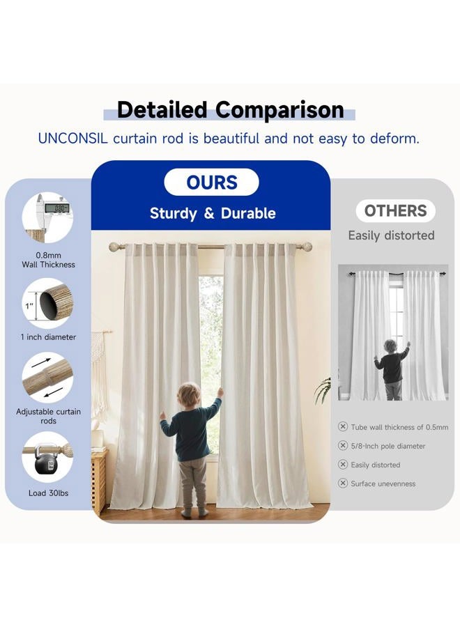UNCONSIL Wood Curtain Rods for Windows: 1 Inch Adjustable Heavy Duty Curtain Rod 48" to 86" with Imitation Wood Grain Leaf Pattern Finials,Boho Rustic Decorative Drapery Rods - Image 3