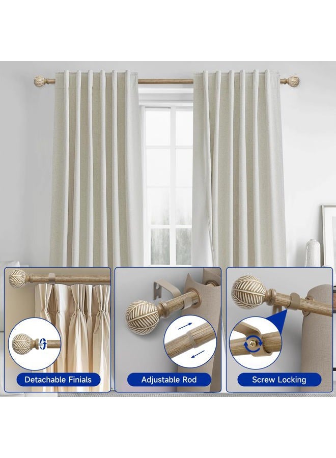UNCONSIL Wood Curtain Rods for Windows: 1 Inch Adjustable Heavy Duty Curtain Rod 48" to 86" with Imitation Wood Grain Leaf Pattern Finials,Boho Rustic Decorative Drapery Rods - Image 4