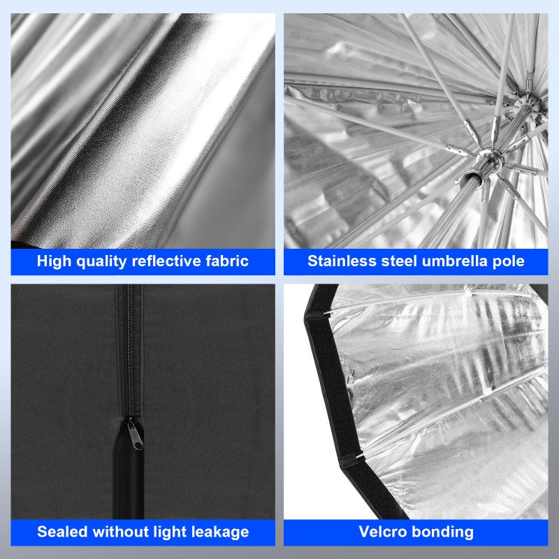 Godox 31.5" / 80cm Octagon Reflective Umbrella Soft Box Silver with Carrying Bag Portable Octagon Flash Umbrella Softbox Reflector Octabox for Studio Photography Flash Speed Light - Image 2